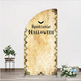 Aperturee - Aperturee Spooktacular Halloween Half Moon Arch Backdrop Vintage Gothic Border with Bats Old Parchment Paper Themed Party Decor